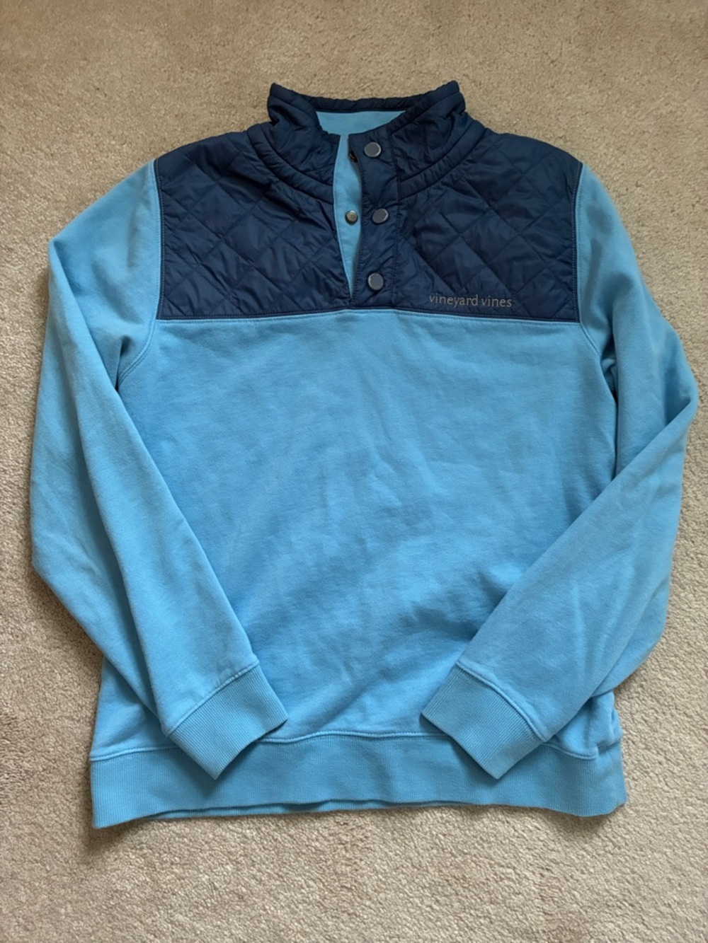 Vineyard Vines Light Blue Pullover with Navy Quilted Yoke